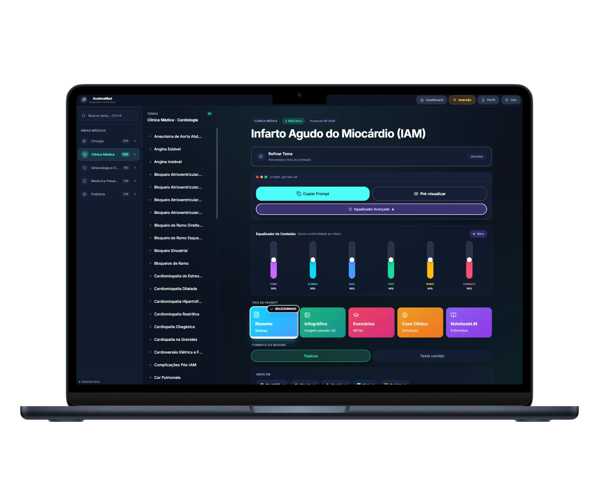 Dashboard do AceleraMed no MacBook